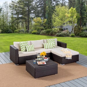 Beatrice Multi-Brown Wicker Outdoor Patio Couch Set with Aluminum Frame and Multi-Brown Storage Coffee Table