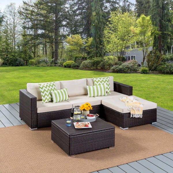 Noble House Beatrice Multi-Brown Wicker Outdoor Couch Set with Aluminum ...