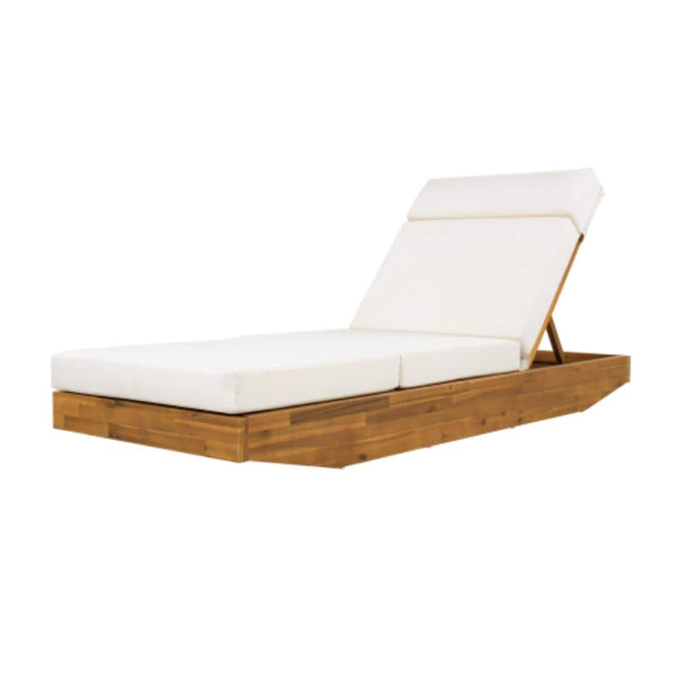 Brown 1-Piece Acacia Wood Outdoor Patio Chaise Lounge with White Cushions price history on PriceWatchPro