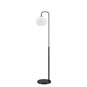 Harrison 62 in. Blackened Bronze Arc Floor Lamp with Glass Shade