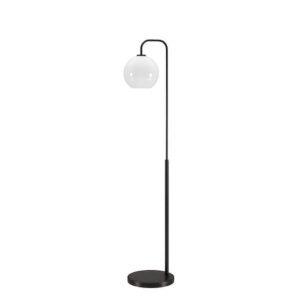 Meyer&Cross Harrison 62 in. Blackened Bronze Arc Floor Lamp with Glass Shade