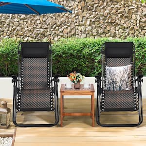 Folding Recliner Mix Brown Rattan Zero Gravity Wicker Patio Lounge Chair with Headrest (Set of 2)