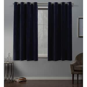 Velvet Navy Solid Light Filtering Grommet Top Curtain, 54 in. W x 63 in. L (Set of 2)