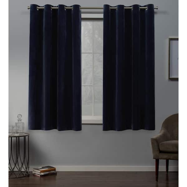 EXCLUSIVE HOME Velvet Navy Solid Light Filtering Grommet Top Curtain, 54 in. W x 63 in. L (Set of 2)