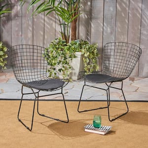 Tyson Black Armless Metal Outdoor Lounge Chair with Black Cushion (2-Pack)