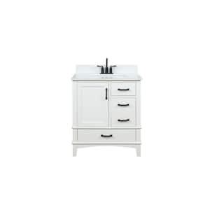 Emily 30 in. W x 22 in. D x 34 in. H Bath Vanity in White with Carrara Cultured Marble Top with White Basin