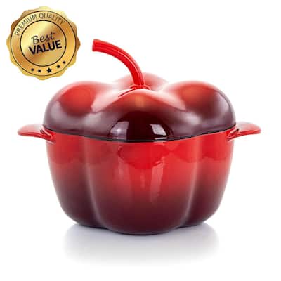 3 Qt. Pepper Shaped Enameled Cast Iron Casserole in Red