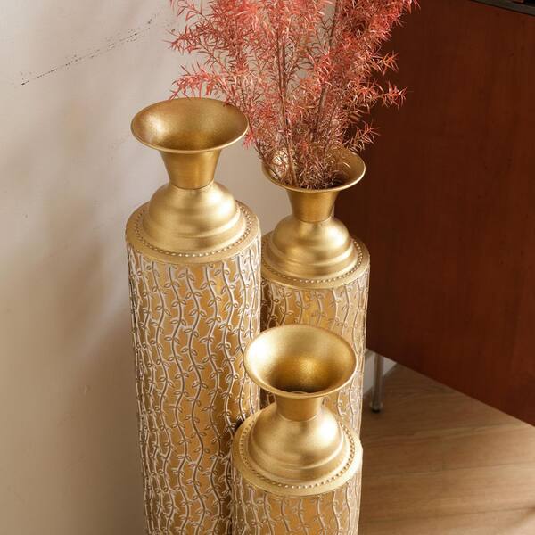 Gold Rust Vase 33.86 in. H x 29.53 in. H x 24.8 in. H Bottle Antique Gold Metal ...