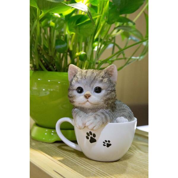 Hi Line Gift Teacup Kitten Grey Tabby Statue B The Home Depot