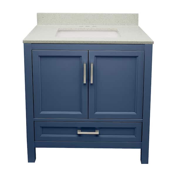 Ella Nevado 31 in. W x 22 in. D x 36 in. H Bath Vanity in Navy Blue with Quartz Stone Galaxy White Top with White Basin