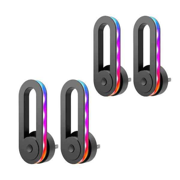 YANSUN 1-Light Rainbow RGB Oval Plug-In Night Light with Dusk to Dawn Sensor Night Lights for Kids Room,Holiday Gift (4-Pack)