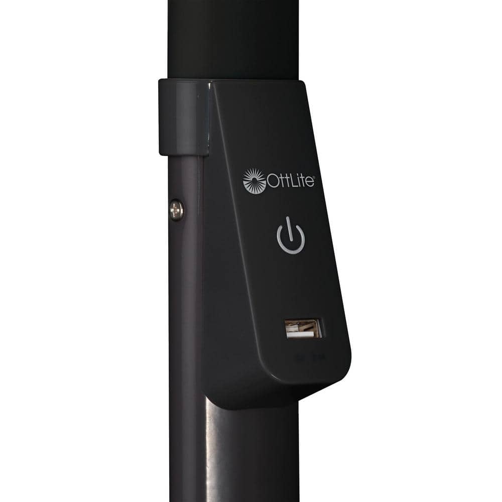 Black Adjustable LED Floor Lamp with USB Charging Port