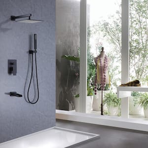 Waterfall Spout Single Handle 3-Spray Square High Pressure Tub and Shower Faucet in Matte Black (Valve Included)