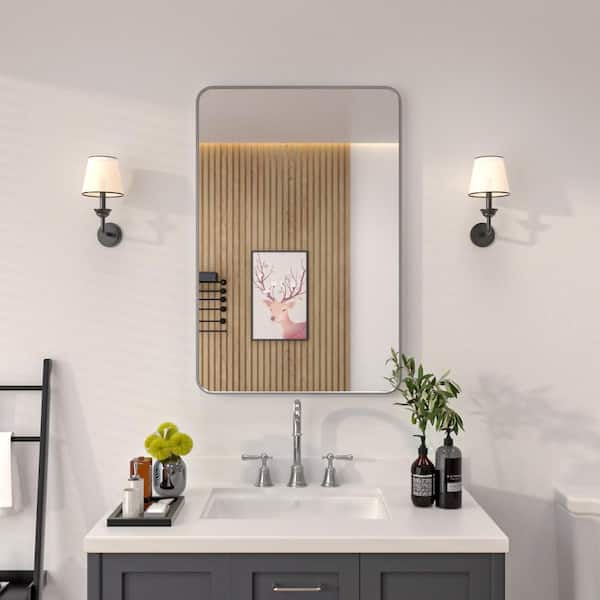 niveal 24 in. W x 36 in. H Rectangular Framed Wall Bathroom Vanity Mirror in Gun Grey