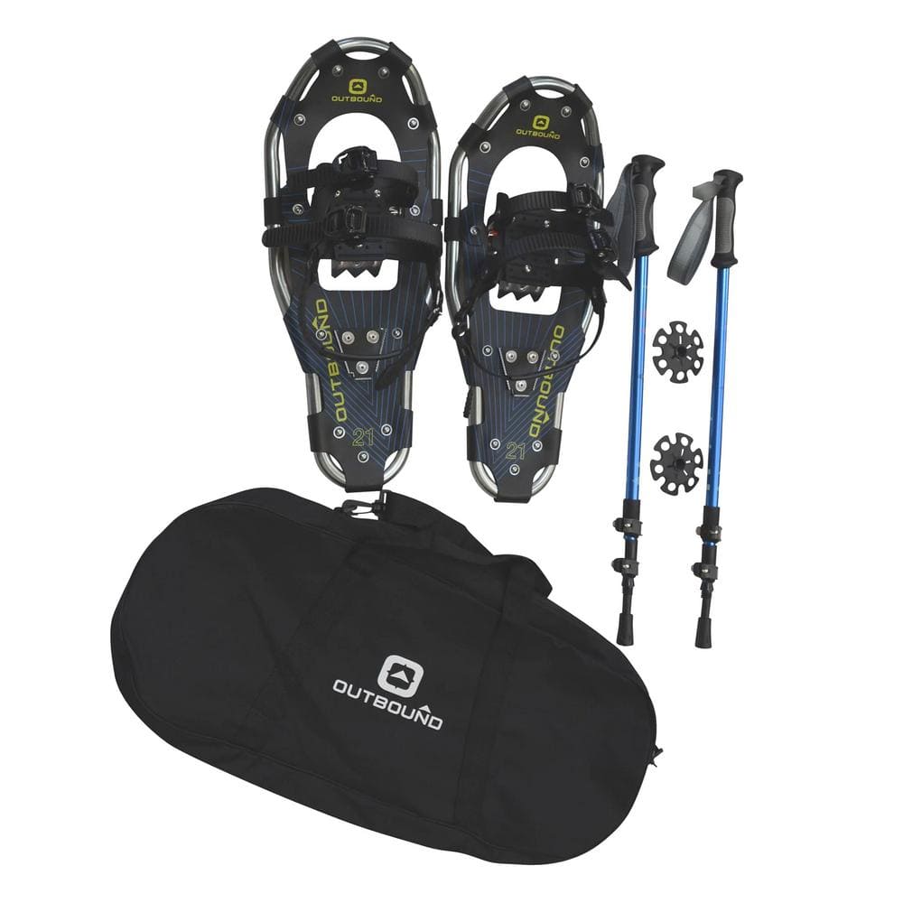 OUTBOUND 21 in. Lightweight Aluminum in Black Snowshoes Kit with Poles and Carrying  Tote Bag CTI0821079 The Home Depot