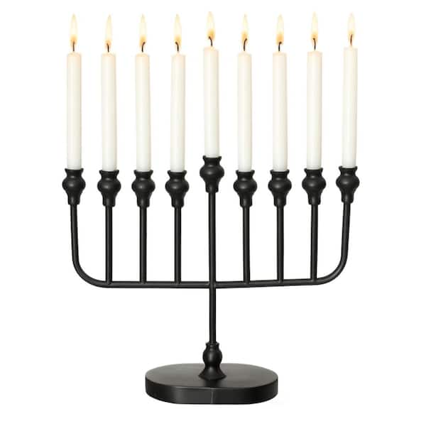14 in. Black 9-Branch Hanukkah Menorah Holiday Candles with Elegant Mid-Century Design 1-Pack