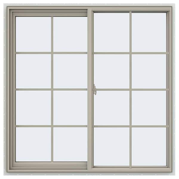 JELD-WEN 47.5 in. x 47.5 in. V-2500 Series Desert Sand Vinyl Left-Handed Sliding Window with Colonial Grids/Grilles