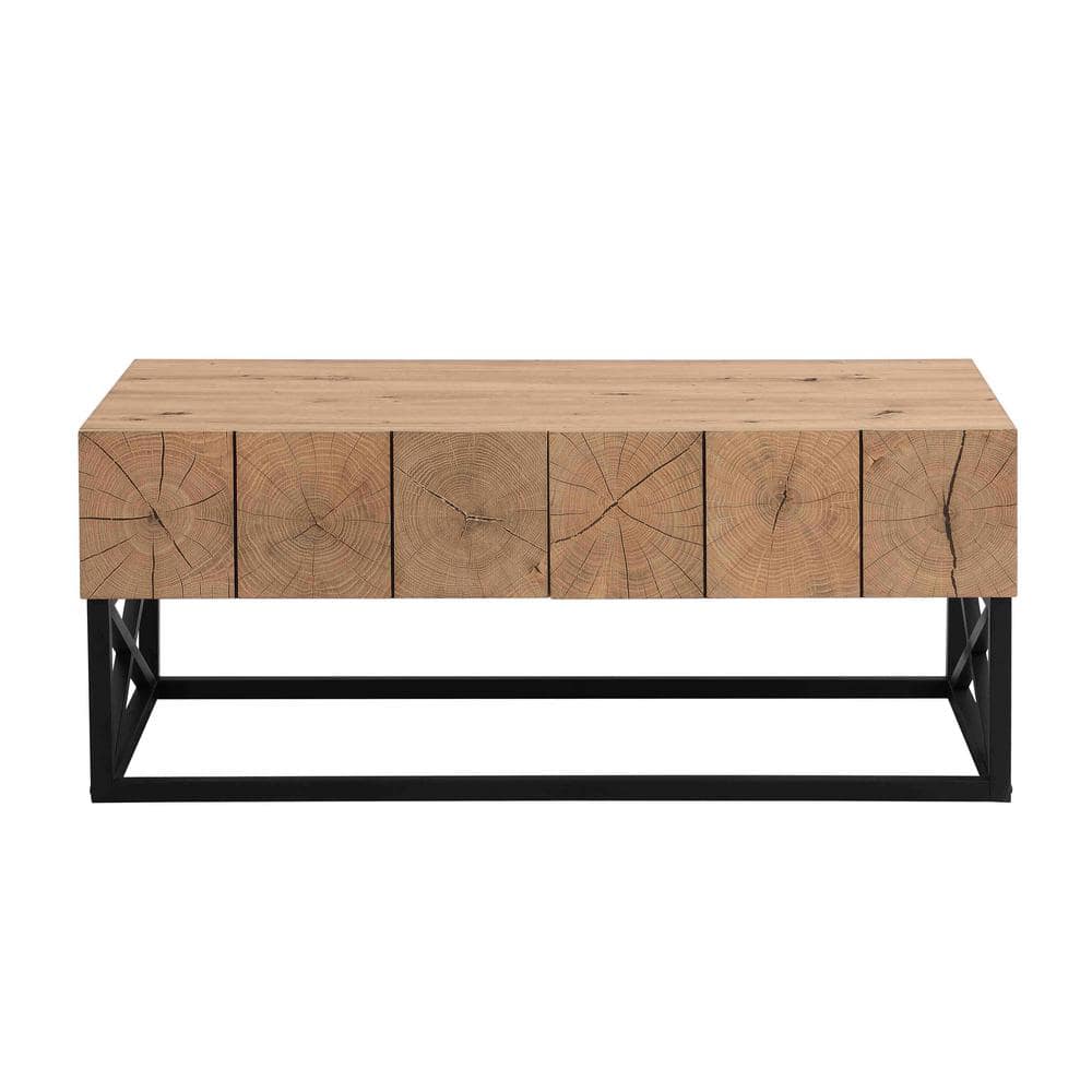 43.31 in. Natural Brown Rectangular MDF Coffee Table with 2-Drawer, Sturdy 