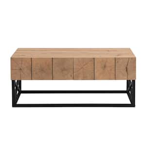 43.31 in. Natural Brown Rectangular MDF Coffee Table with 2-Drawer, Sturdy Metal Legs