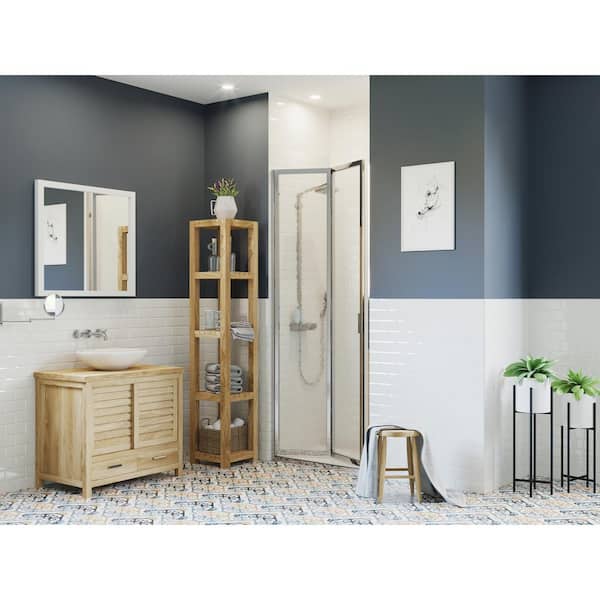 Paragon 32 in. to 32.75 in. x 66 in. Framed Bi-Fold Double Hinged Shower Door in Chrome and Obscure Glass