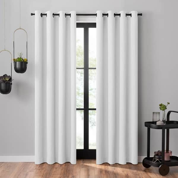 Umbra Ulysses White Polyester Wave Geometric 50 in. W x 63 in. L Grommet Light Filtering Curtain (Single Panel)