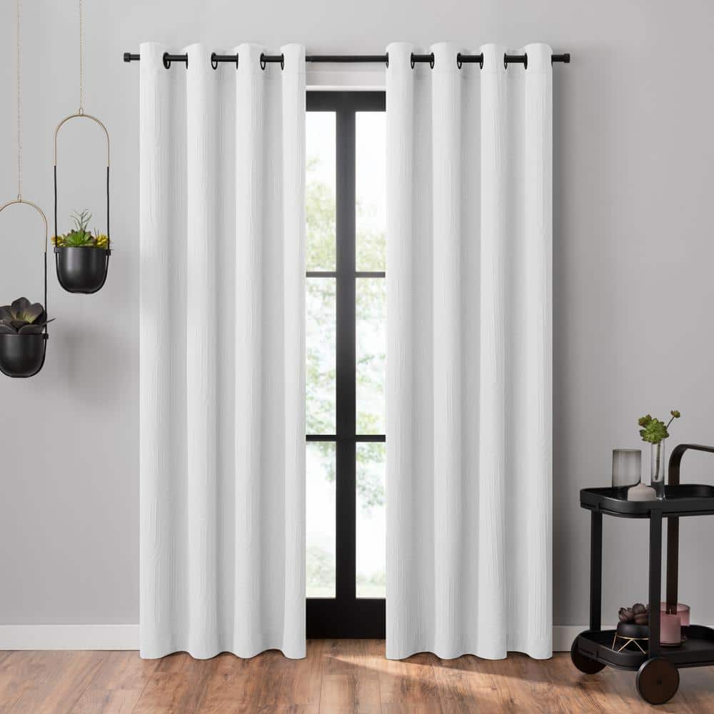 Umbra Ulysses White Polyester Wave Geometric 50 in. W x 95 in. L Grommet  Light Filtering Curtain (Single Panel) 28628204051 - The Home Depot
