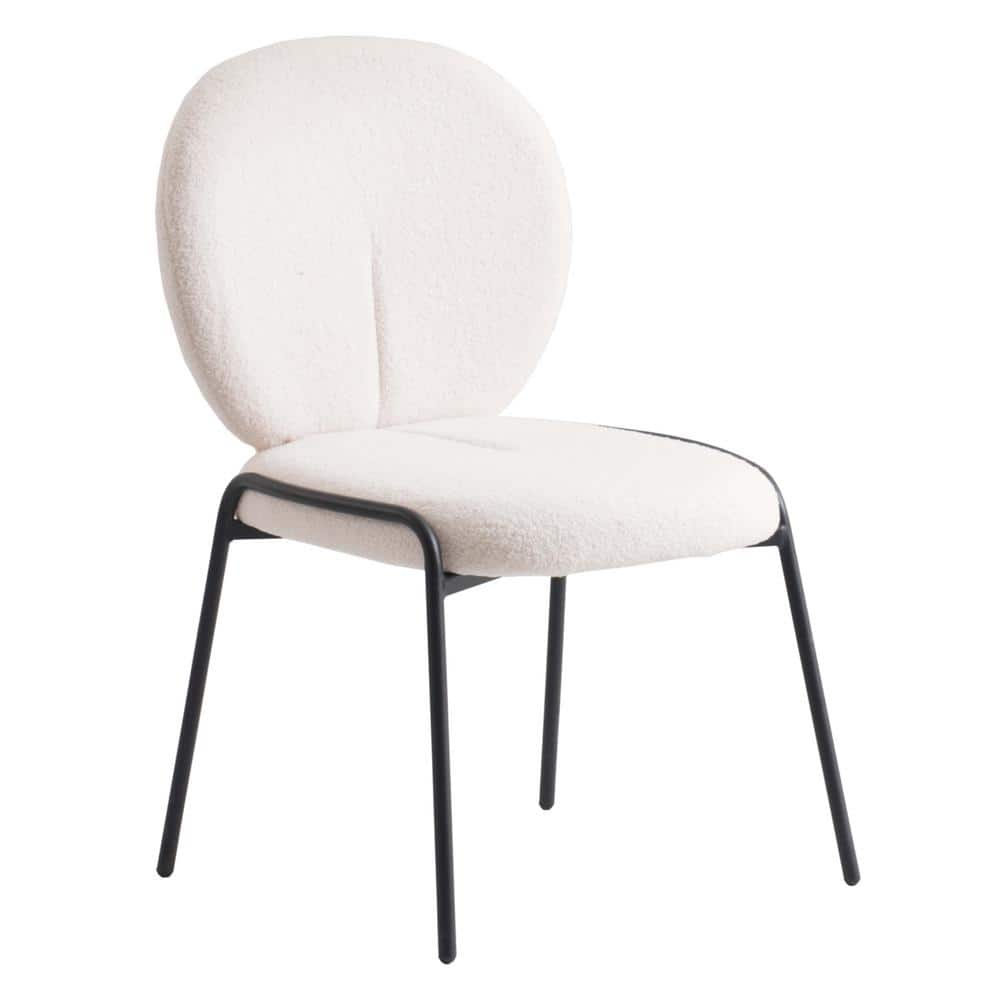 Celestial White Boucle Upholstered Side Chair with Black Metal Frame