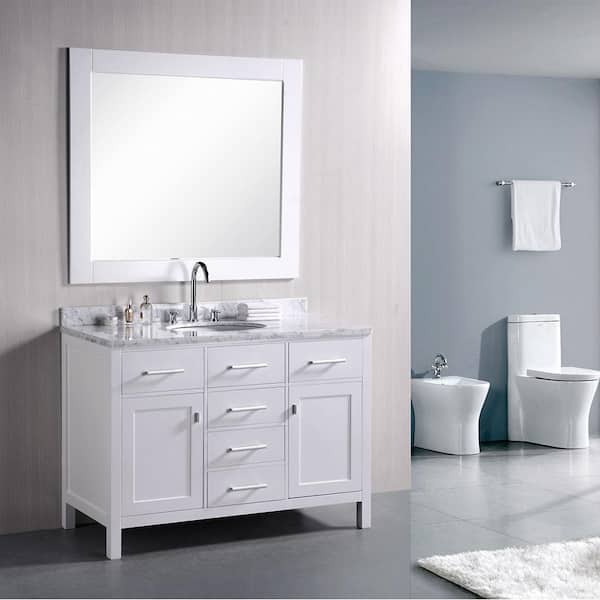 Design Element - London 48 in. W x 22 in. D Vanity in Pearl White with Marble Vanity Top and Mirror in Carrera White