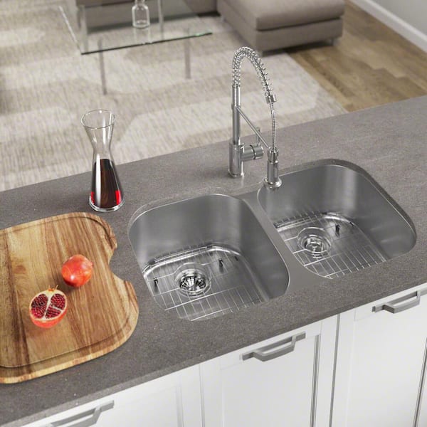 MR Direct Undermount Stainless Steel 35 in. Double Bowl Kitchen Sink with Additional Accessories