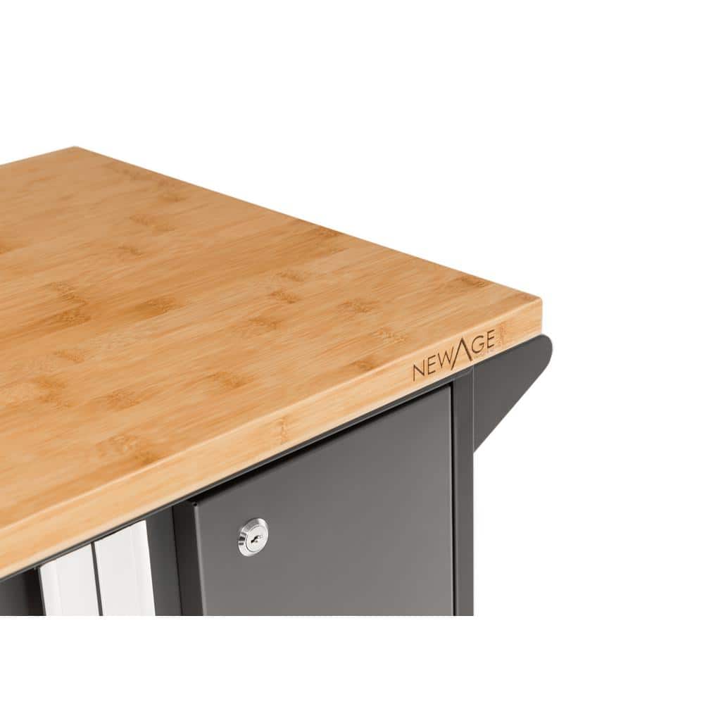 Gray Steel Lockable Garage Cabinet with Bamboo Worktop