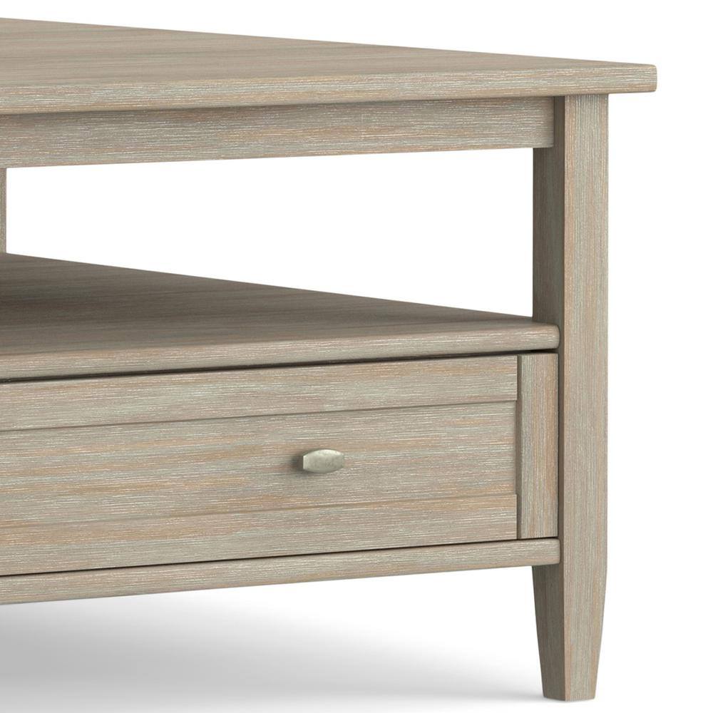 Shaker Style Distressed Grey Solid Wood Square Coffee Table with Storage