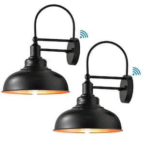 15.7 in. Black and Gold Dusk to Dawn Farmhouse Outdoor Hardwired Wall Barn Light Scone with No Bulbs Included (2-Pack)