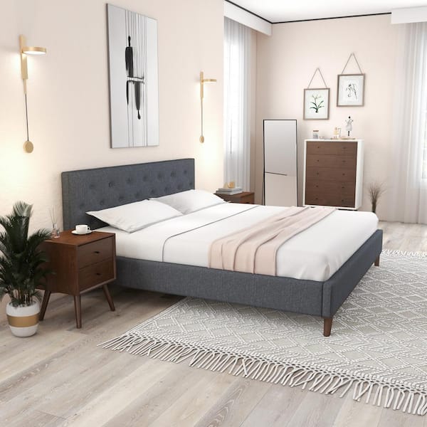 Adriano Dark Gray Solid Wood Frame King Size Platform Bed