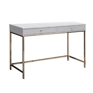 47 in. White and Gold Desk Console Table with 2 Drawers and Metal Frame