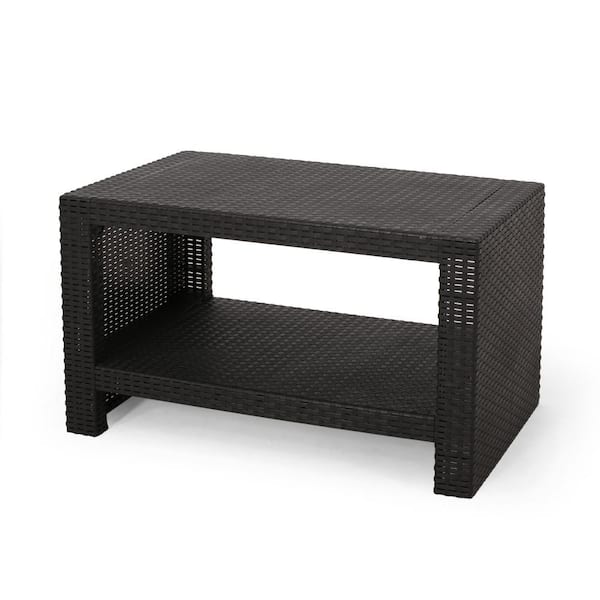 Noble House Rayniel Black Wicker Patio Outdoor Coffee Table