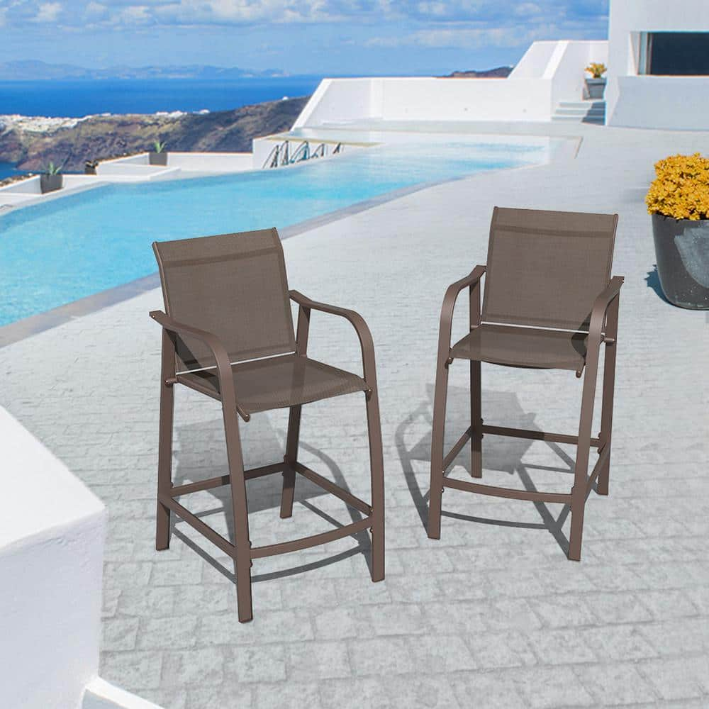 Crestlive Products Aluminum Outdoor Bar Stool in Brown 2 Pack CL