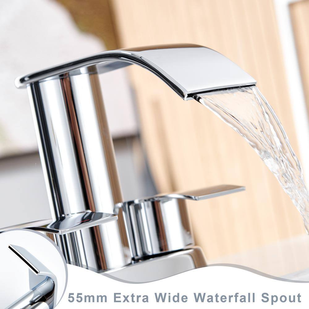 Chrome Double Handle Waterfall Bathroom Faucet with Pop-Up Drain