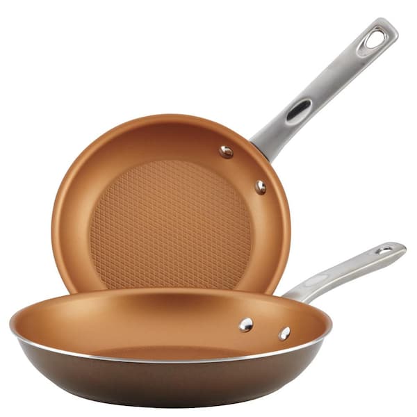 Ayesha Curry Home Collection 2-Piece Aluminum Nonstick Skillet Set in Brown Sugar