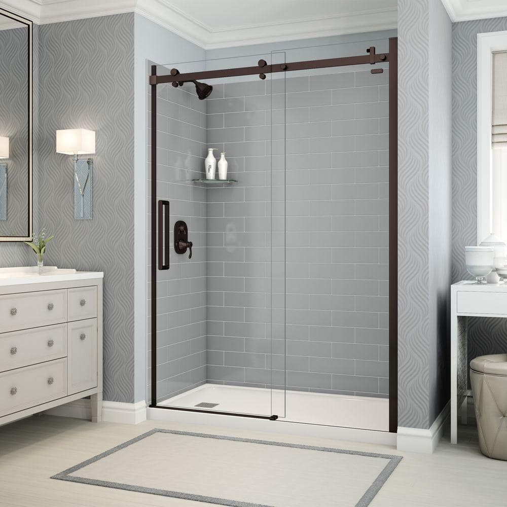 MAAX Utile Metro 32 in. x 60 in. x 83.5 in. Left Drain Alcove Shower Kit in  Ash Grey with Dark Bronze Shower Door 106338-000-001-101 - The Home Depot