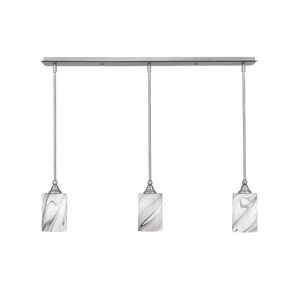 Livingston 100-Watt 3-Light Nickel Shaded Pendant Light with 4 in. Onyx Swi