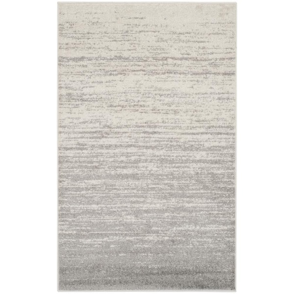 Adirondack Ivory/Silver Doormat 3 ft. x 5 ft. Solid Striped Area Rug