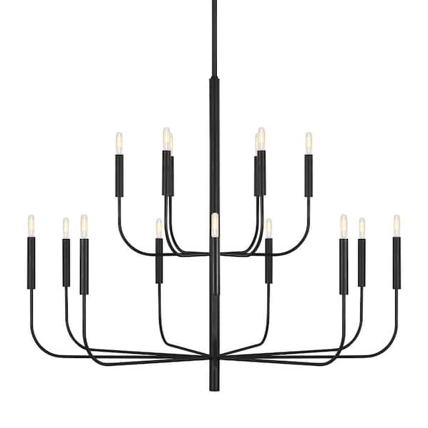 Generation Lighting - Brianna 15-Light Aged Iron Minimalist Modern Hanging 2-Tier Chandelier