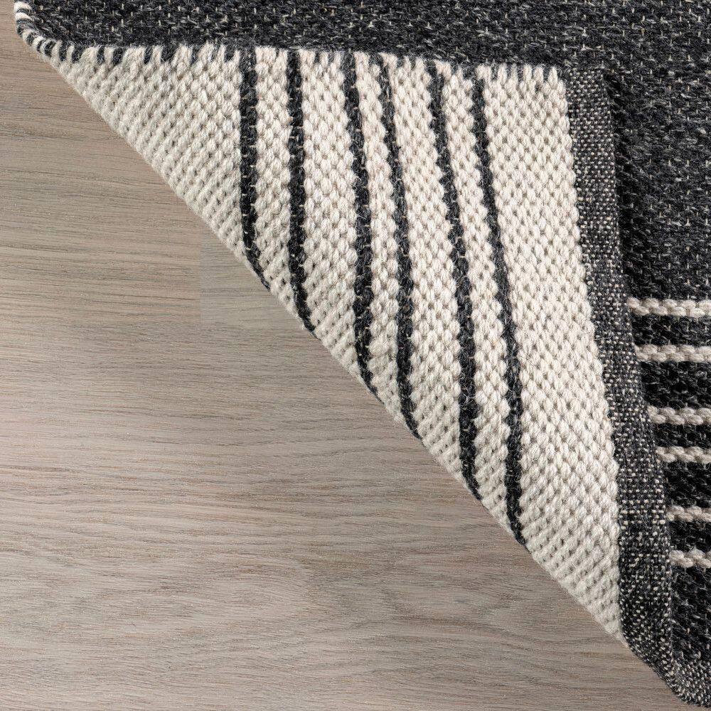 Dark Grey Handmade Wool Reversible Striped 9' x 12' Area Rug