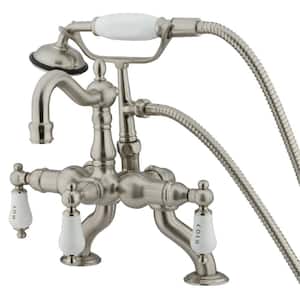 Vintage 3-Handle Deck-Mount Clawfoot Tub Faucets with Hand Shower in Brushed Nickel