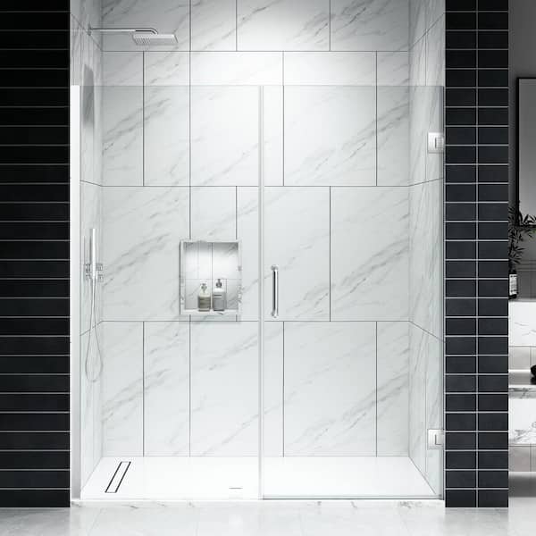 EV Series 38-39 in. W x 72 in. H Frameless Hinged Swing Shower Door with 3/8 in. Tempered Clear Glass in Chrome