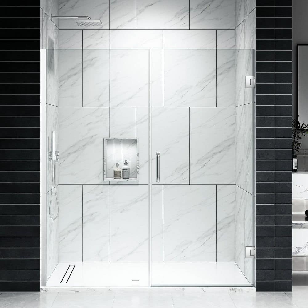 EV Series 64 in.-65 in. W x 72 in. H Frameless Hinged Swing Shower Door with 3/8 in. Tempered Clear Glass in Chrome price history on PriceWatchPro