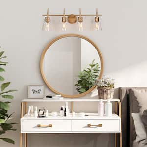 Modern Gold Bathroom Vanity Light, 28.3 in. 4-Light Bell Vanity Light with Clear Glass Shades