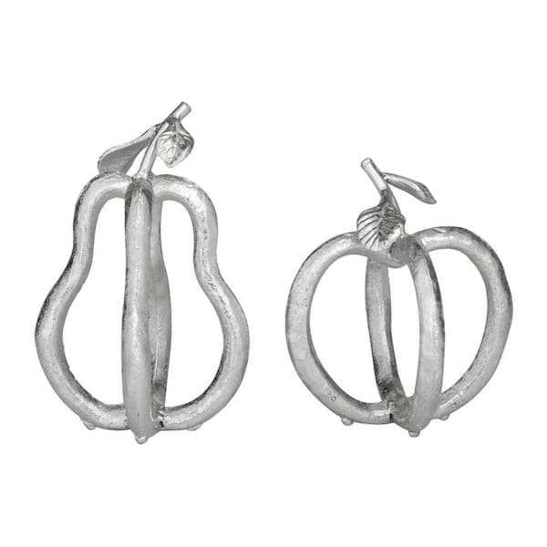 Litton Lane Silver Metal Decorative Cut-Out Fruit Sculpture (Set of 2)
