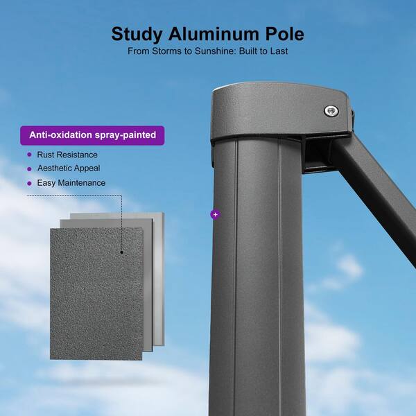 9 ft. Square Outdoor Cantilever Patio Umbrella Aluminum Offset 360° Rotation Umbrella in Ash Mocha