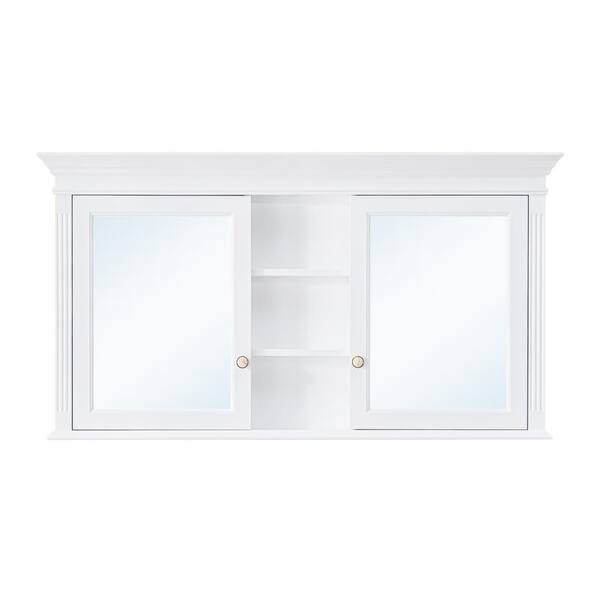 55 in. W x 30 in. H White Rectangular Wood Surface Mount Medicine Cabinet with Mirror and Shelves, 2 Soft Close Doors